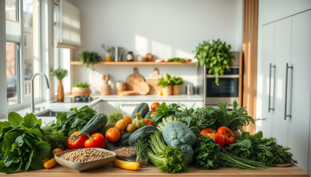 moderne vegetarische Küche mit pflanzlicher Ernährung