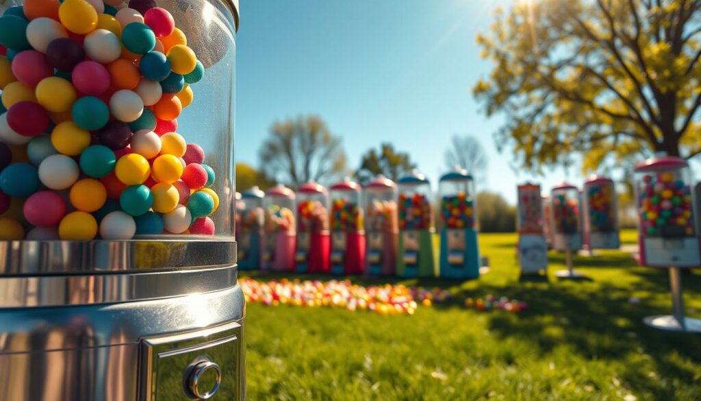 Saisonstart der Kaugummiautomaten mit bunten Kaugummis